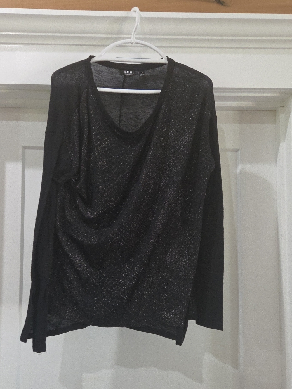 a.n.a Black Sheer Long-Sleeve Knit Top with Subtle Texture